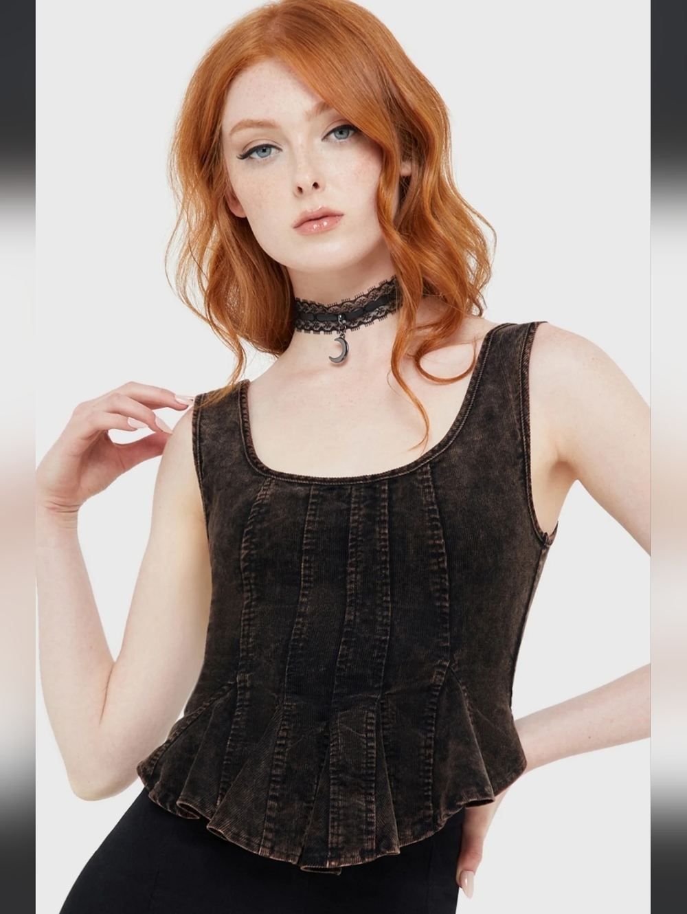 Killstar Washed Brown Corset-Style Tank Top